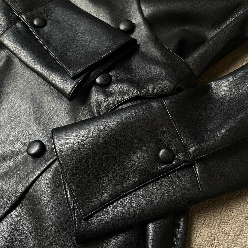 Nanushka Women Black Faux Vegan Leather Long Trench Coat Jacket Sz S - Picture 8 of 13